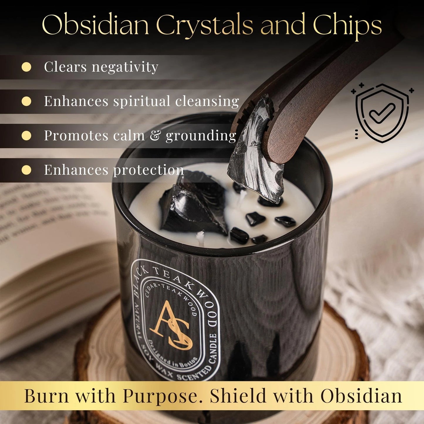 Dluxe Ave. Luxurious Obsidian Bracelet/ Teakwood/ Natural Soy Wax/ Stress Relief, Masculine/ Crystals