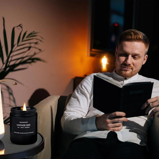 Dluxe Ave. Scented Candles for Men, Soy Candle Set for Home, 4 Pack, Lavender/ Oak Leather/ Smoke/ Vanilla