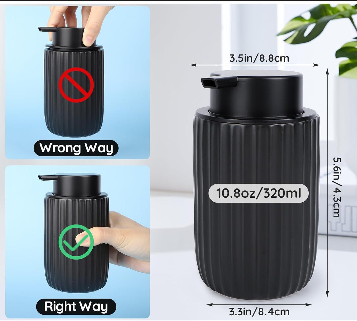 Dluxe Ave. 10.8oz Ceramic Liquid Soap Dispenser 320ml (Black)