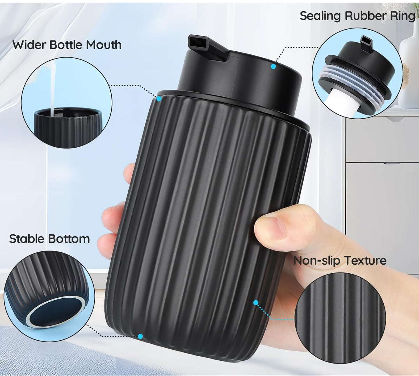 Dluxe Ave. 10.8oz Ceramic Liquid Soap Dispenser 320ml (Black)