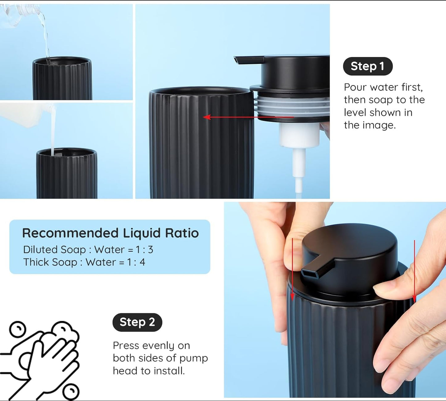 Dluxe Ave. 10.8oz Ceramic Liquid Soap Dispenser 320ml (Black)