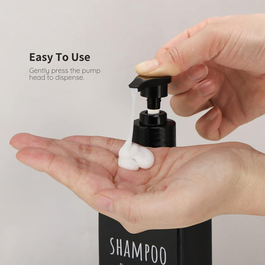 Dluxe Ave. Refillable Shampoo and Conditioner Bottles with Labels/ 500ml Square (Matte Black) 3 Pack 16.9oz