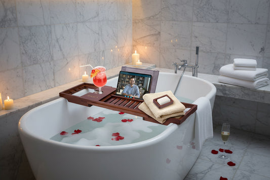 Dluxe Ave. Bamboo Bathtub Caddy with Luxury Gift Box  (Stain Brown)