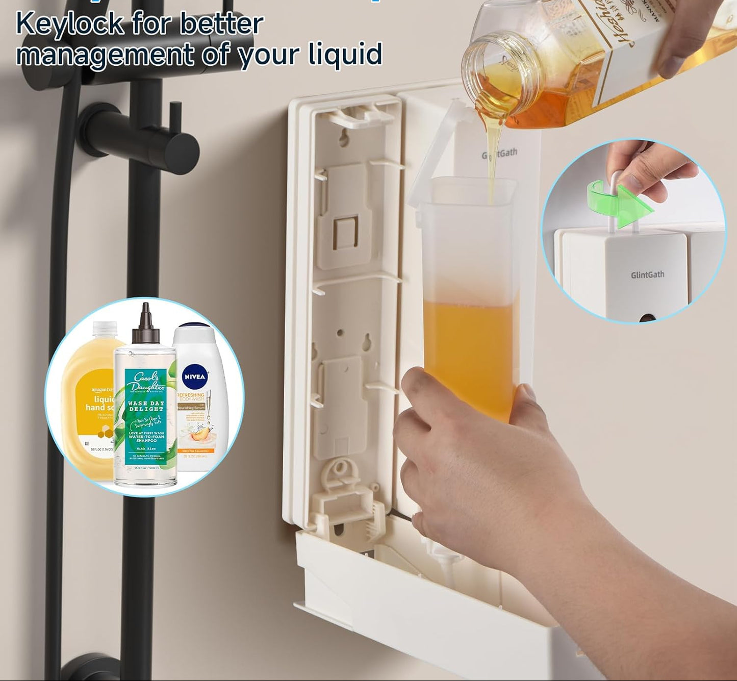 Dluxe Ave. Shampoo and Conditioner Dispenser, 2 Chamber, No Drill, Wall Mounted 2/400ML, (White)