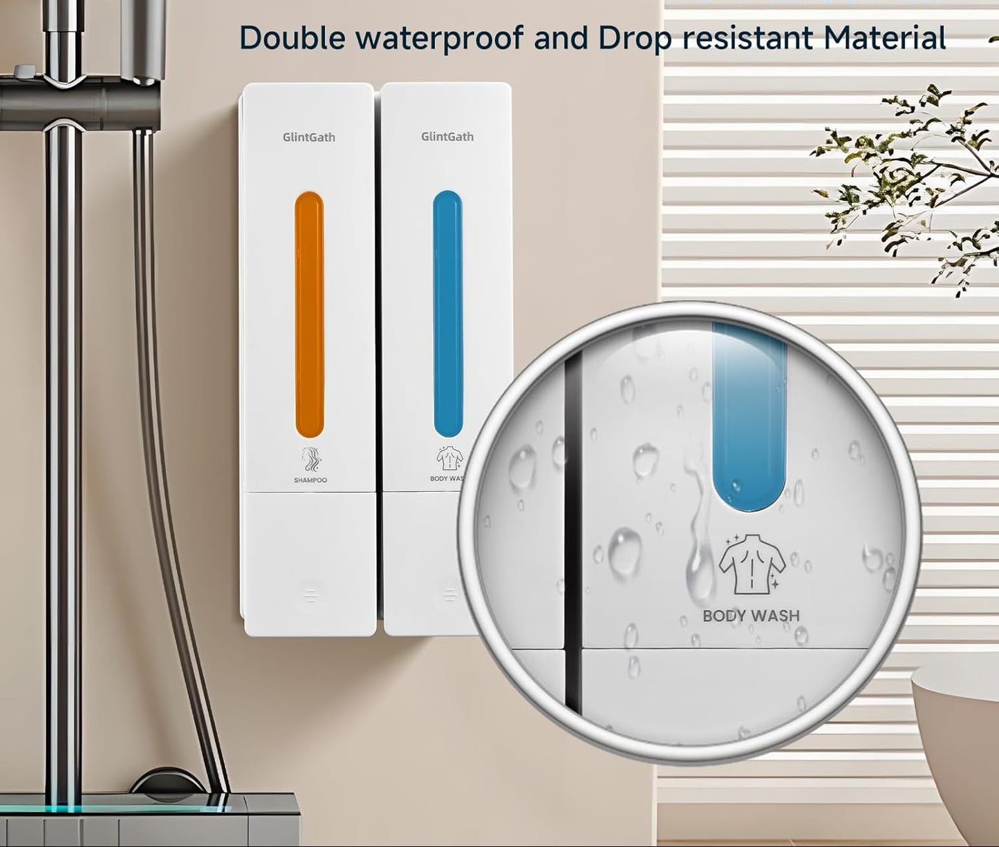 Dluxe Ave. Shampoo and Conditioner Dispenser, 2 Chamber, No Drill, Wall Mounted 2/400ML, (White)