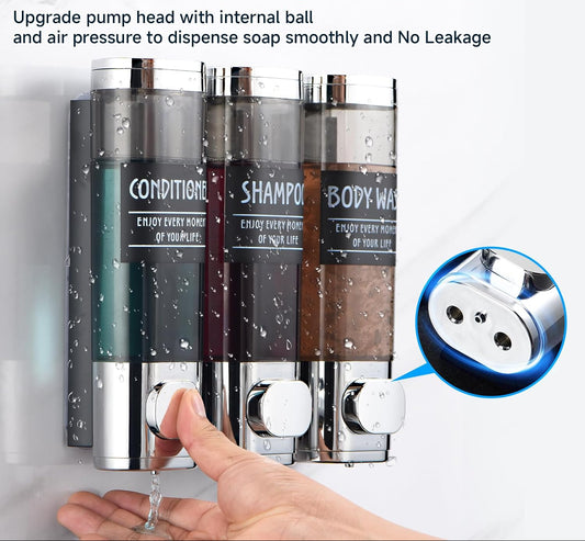 Dluxe Ave. Shampoo and Conditioner Dispenser, 3 Chamber 300ML (Silver)
