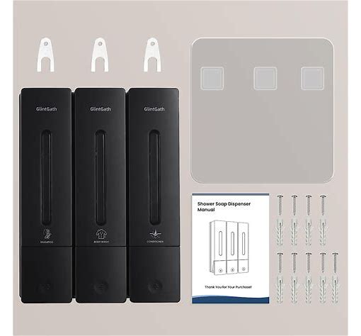 Dluxe Ave. Shampoo and Conditioner Dispenser/3 Chamber, No Drill, Wall Mounted/Large 3 - 400ML (Black)