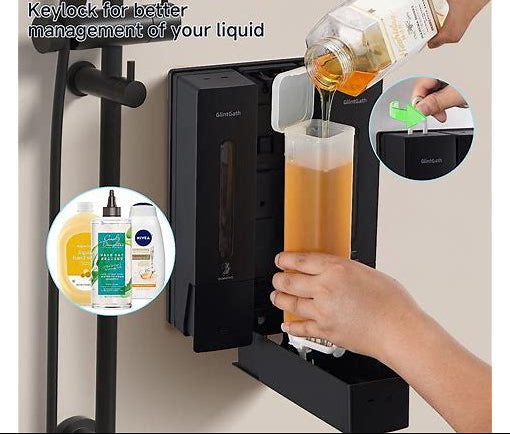 Dluxe Ave. Shampoo and Conditioner Dispenser/3 Chamber, No Drill, Wall Mounted/Large 3 - 400ML (Black)