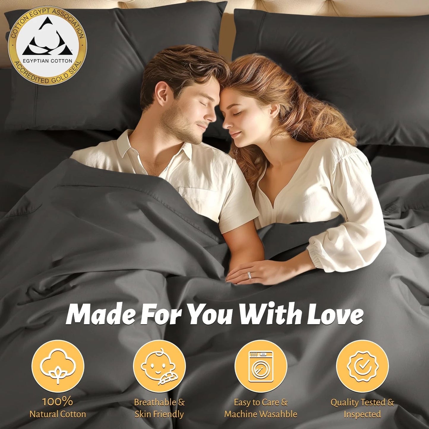 Dluxe Ave. ( CALI./ KING ) 100% Egyptian Cotton Sheets Set - 1000 Thread Count，Luxury Cotton Bed Sheets，Dark Grey