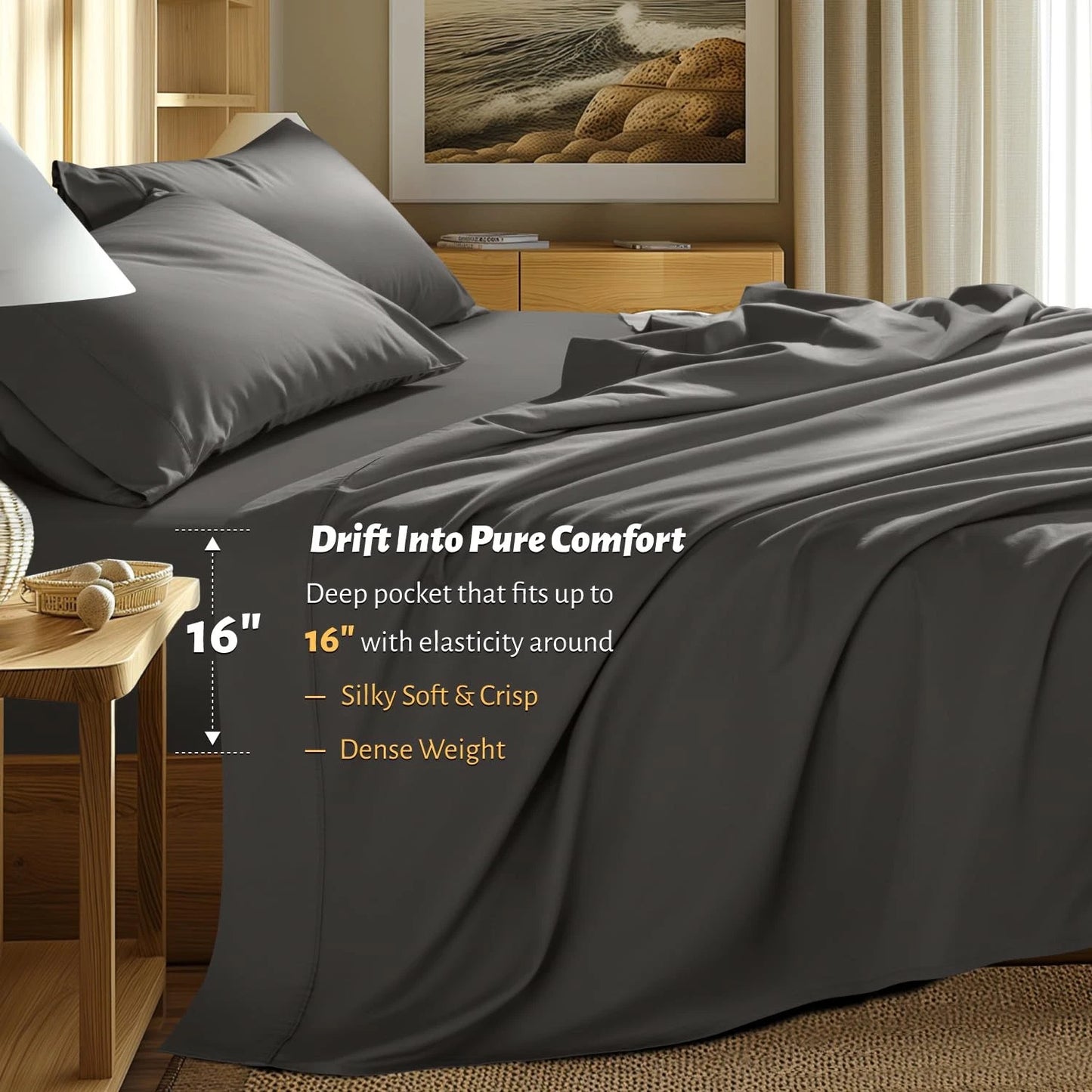 Dluxe Ave. ( CALI./ KING ) 100% Egyptian Cotton Sheets Set - 1000 Thread Count，Luxury Cotton Bed Sheets，Dark Grey