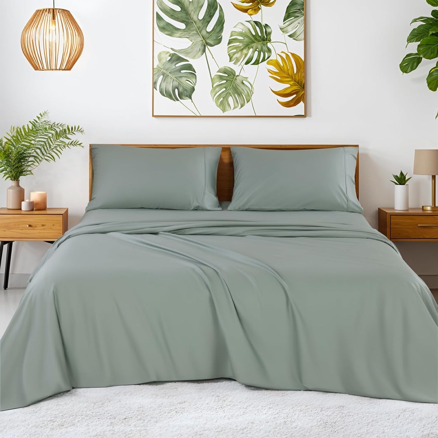 Dluxe Ave. ( KING ) 4 Pcs 1200 Thread Count Cotton Sheets Set，Luxury 100% Egyptian Cotton, 5-Star Hotel Quality, Sea Glass