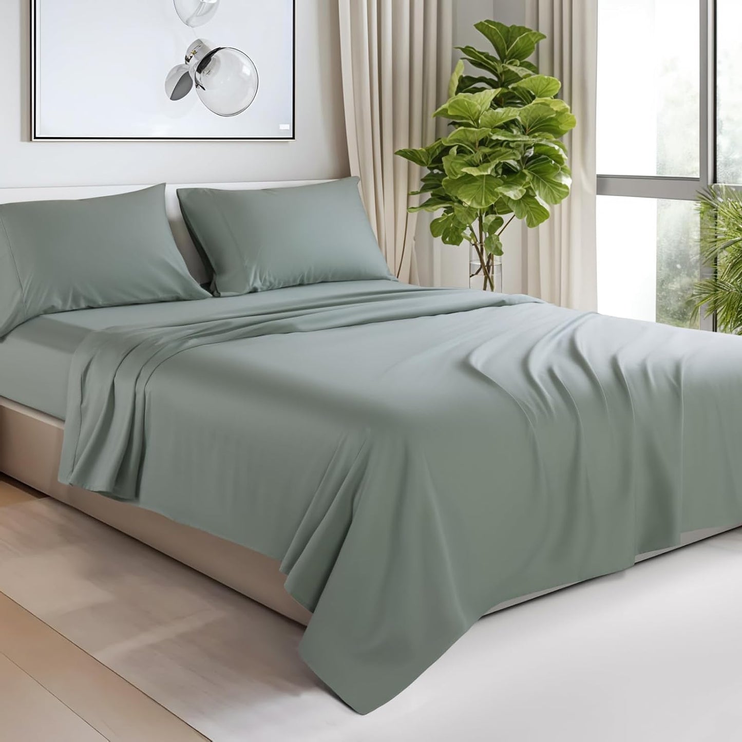 Dluxe Ave. ( KING ) 4 Pcs 1200 Thread Count Cotton Sheets Set，Luxury 100% Egyptian Cotton, 5-Star Hotel Quality, Sea Glass
