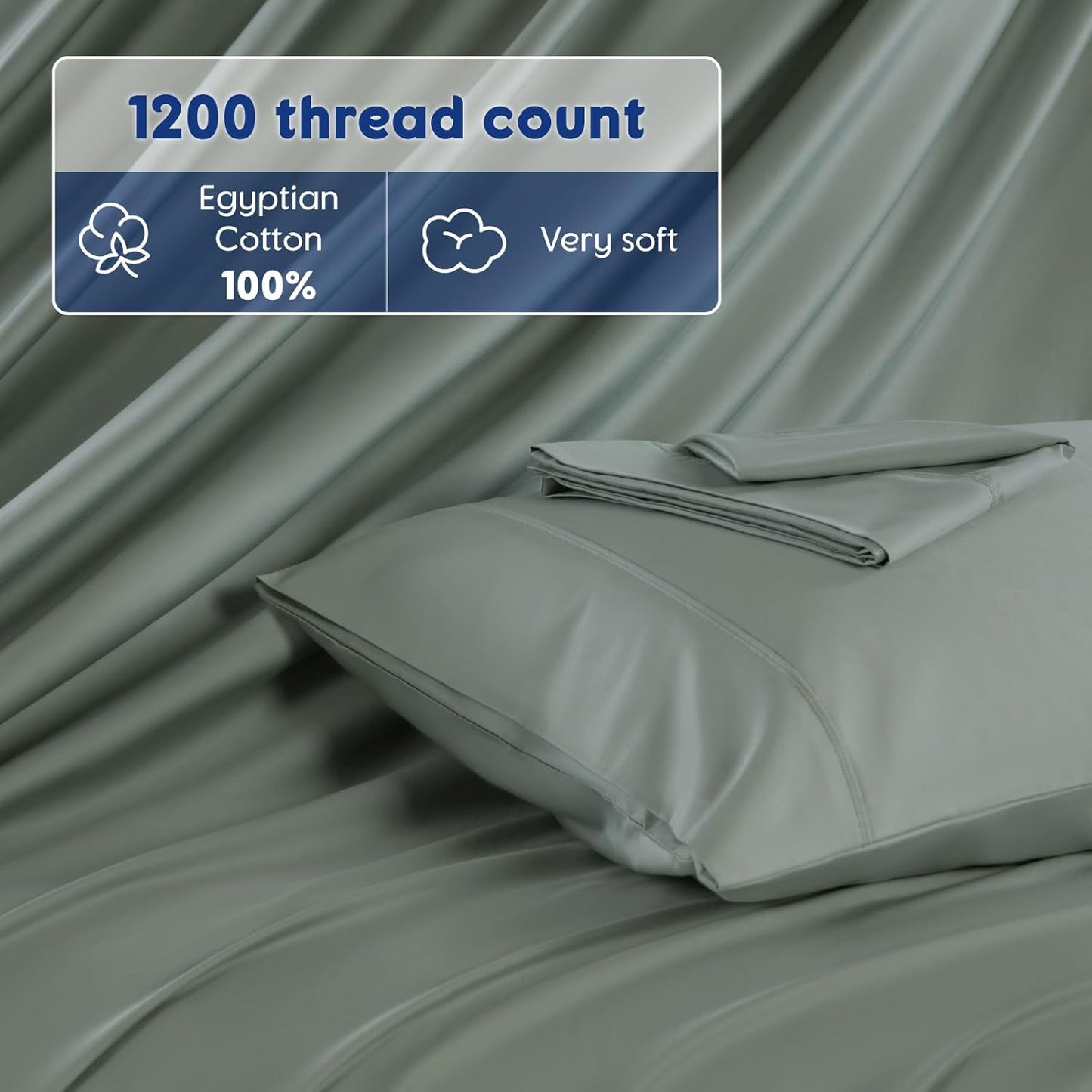 Dluxe Ave. ( KING ) 4 Pcs 1200 Thread Count Cotton Sheets Set，Luxury 100% Egyptian Cotton, 5-Star Hotel Quality, Sea Glass