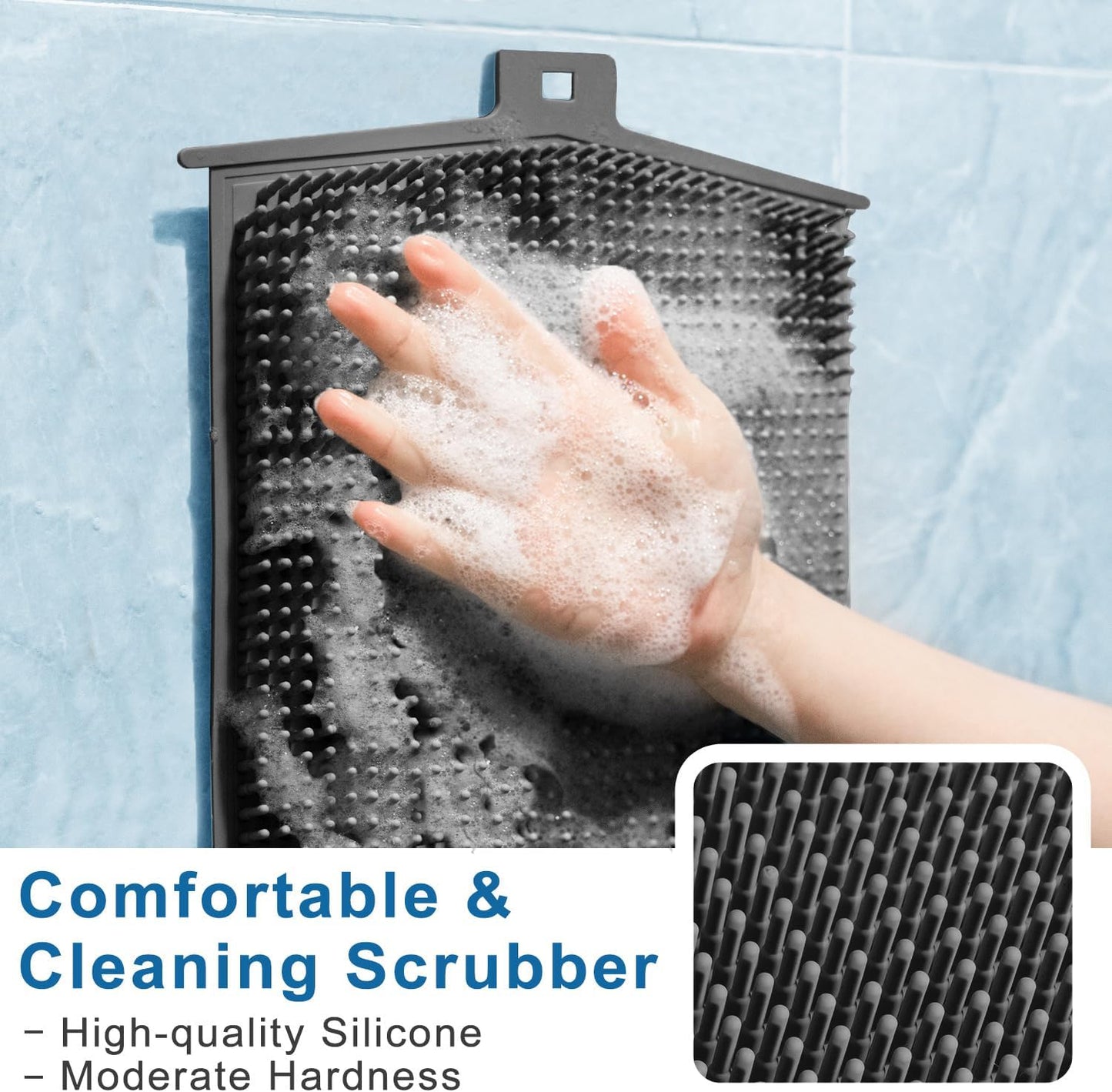 Dluxe Ave. Wall Mounted Hands-Free Shower Back and Foot Scrubber (Black)