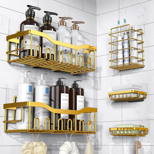 Dluxe Ave. 5 -Pack Adhesive Shower Organizer for Bathroom No Drilling, Large Capacity,Rustproof Stainless Steel