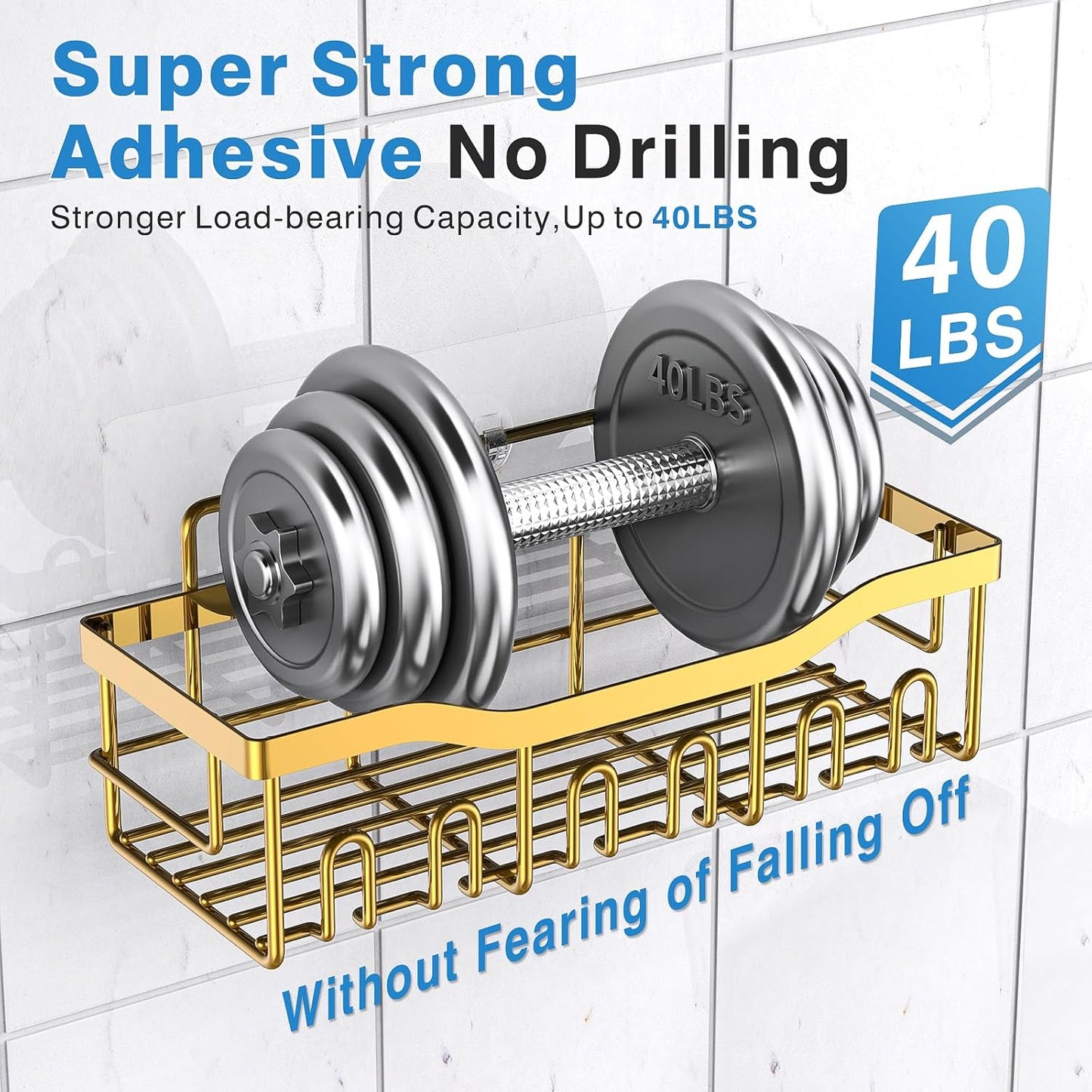 Dluxe Ave. 5 -Pack Adhesive Shower Organizer for Bathroom No Drilling, Large Capacity,Rustproof Stainless Steel