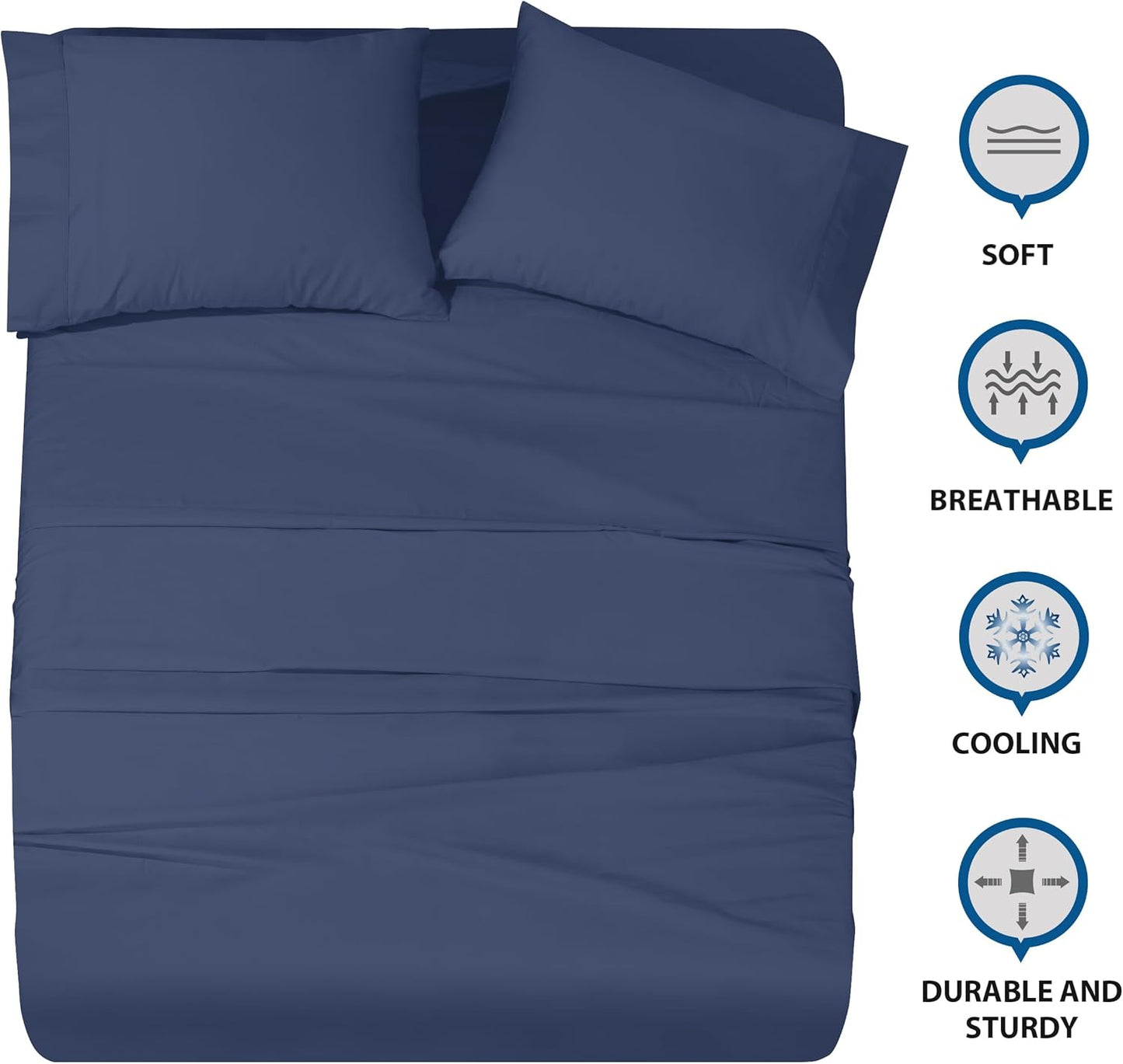 Dluxe Ave. ( KING ) 3 Pieces Bed Sheets Set/ 600 Thread Count/ 100% Egyptian Cotton/ Navy Blue