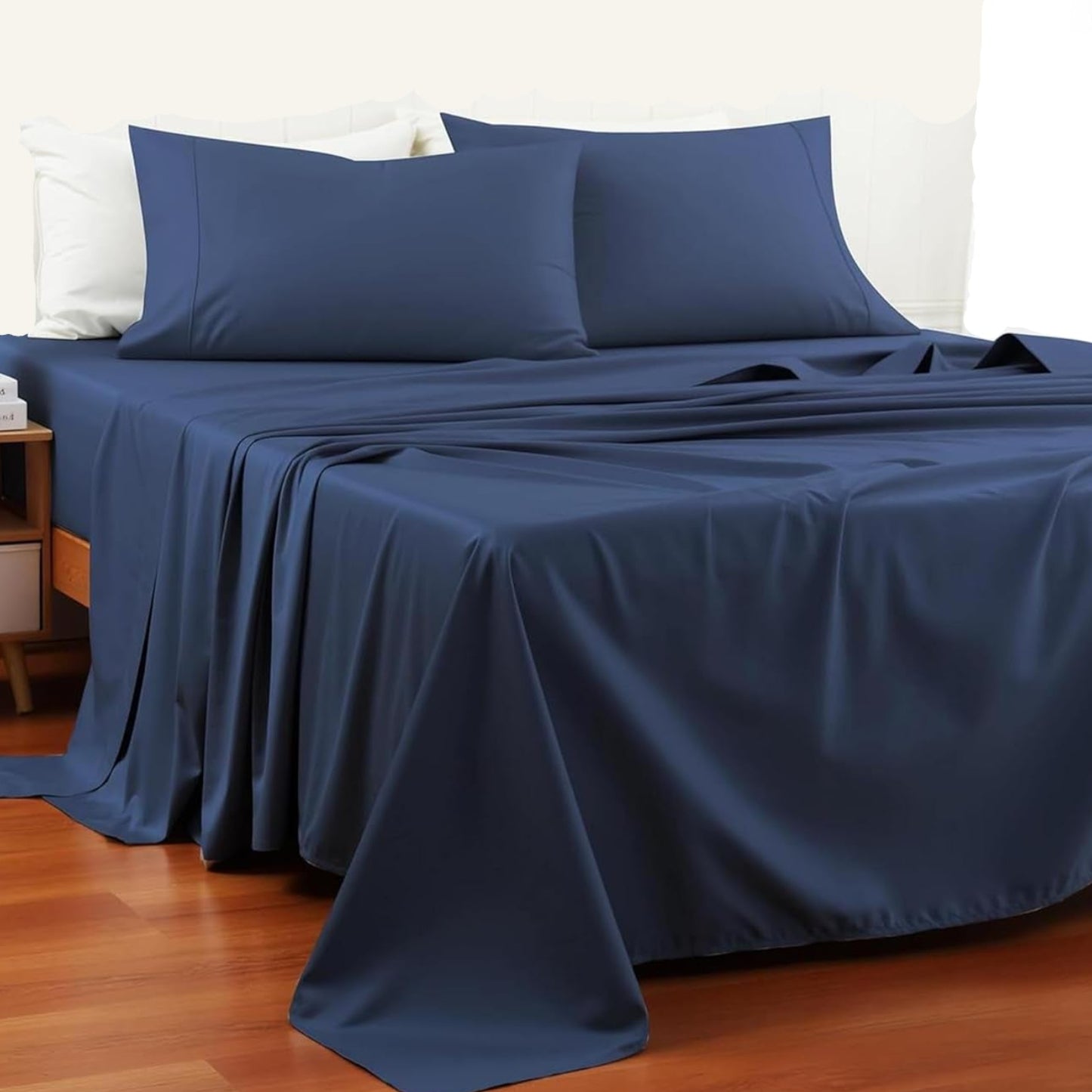 Dluxe Ave. ( KING ) 3 Pieces Bed Sheets Set/ 600 Thread Count/ 100% Egyptian Cotton/ Navy Blue