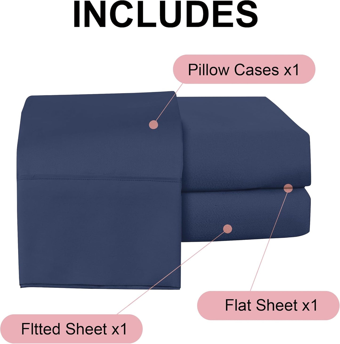Dluxe Ave. ( KING ) 3 Pieces Bed Sheets Set/ 600 Thread Count/ 100% Egyptian Cotton/ Navy Blue