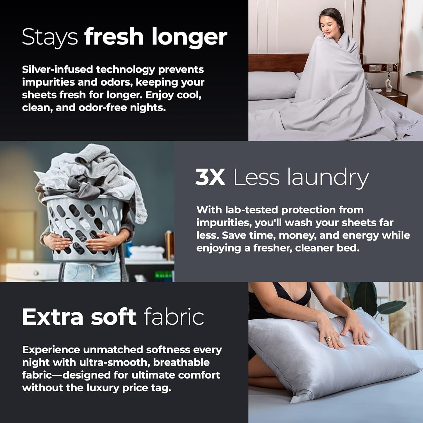 Dluxe Ave. ( CALI./ KING ) Silvery Silver Infused Bed Sheets Set, Award Winning Self Cooling, Luxurious Silky Soft Comfort