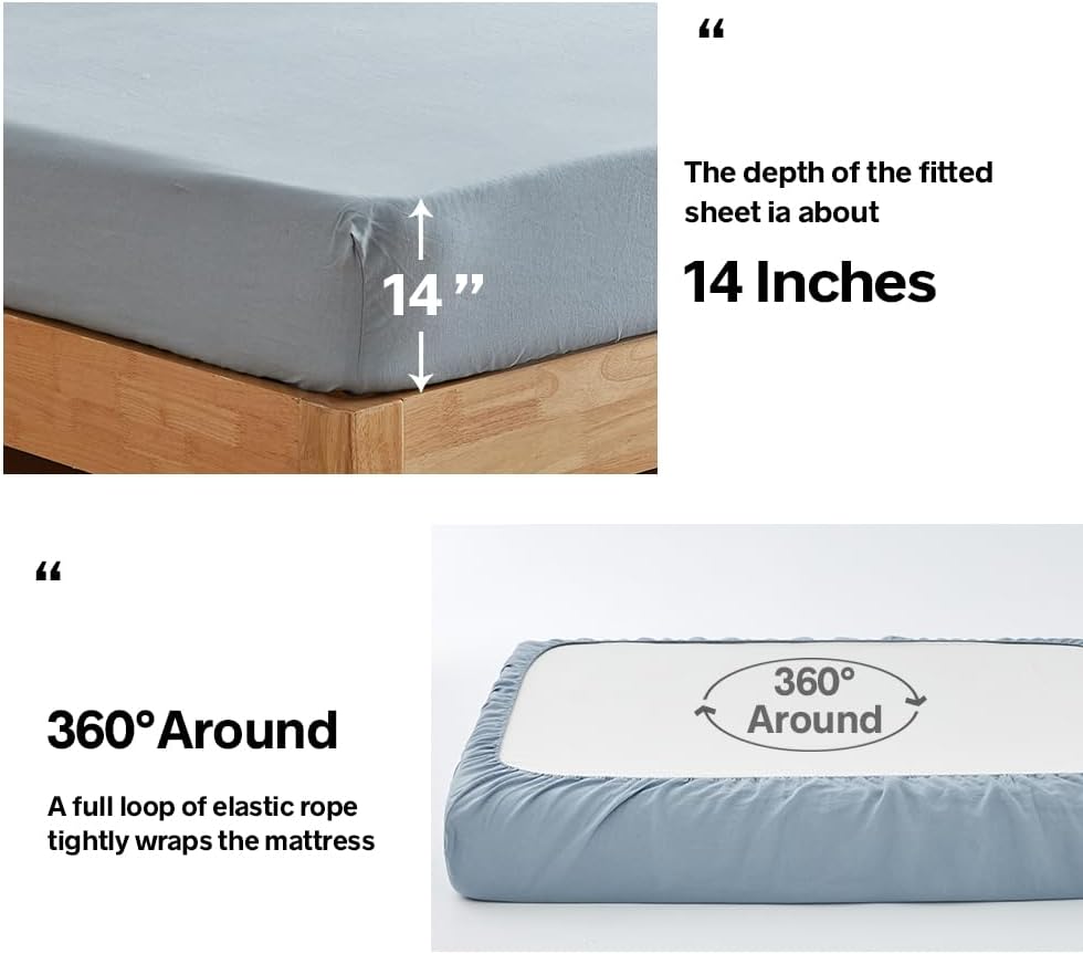 Dluxe Ave. ( KING ) 4Pcs 100% French Linen Sheet Set, Dusty Blue
