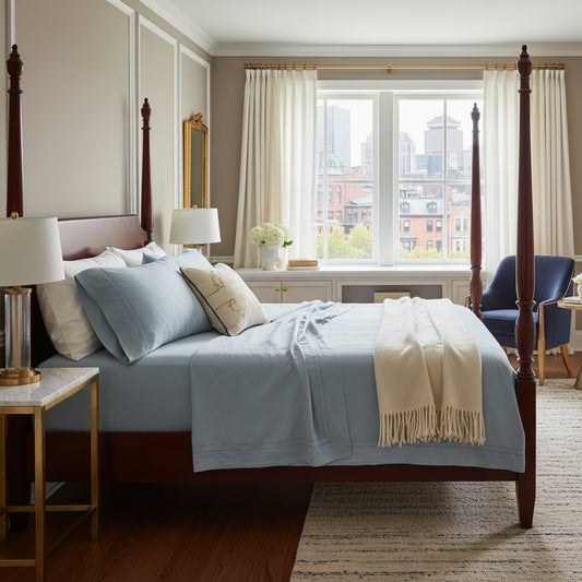 Dluxe Ave. (KING) 4Pcs 100% French Linen Sheet Set, Dusty Blue
