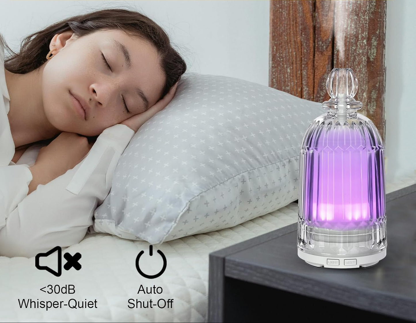 Dluxe Ave. Smartwell Glass Essential Oil Diffuser Aroma Essential Oil Diffuser for Room Cool Mist Humidifiers with 7 Colors LED Night Lights Auto-Off for Home Office Spa 120ml(White Bottom)