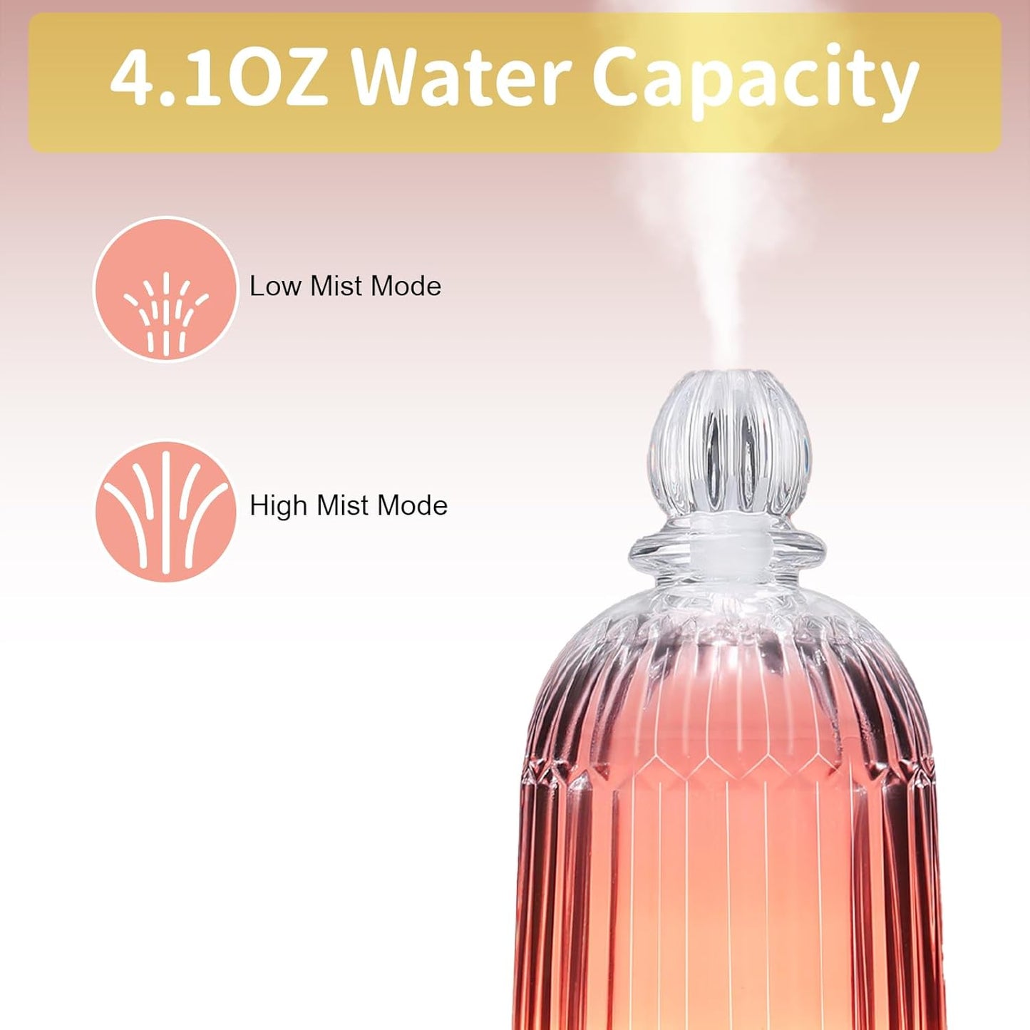 Dluxe Ave. Smartwell Glass Essential Oil Diffuser Aroma Essential Oil Diffuser for Room Cool Mist Humidifiers with 7 Colors LED Night Lights Auto-Off for Home Office Spa 120ml(White Bottom)