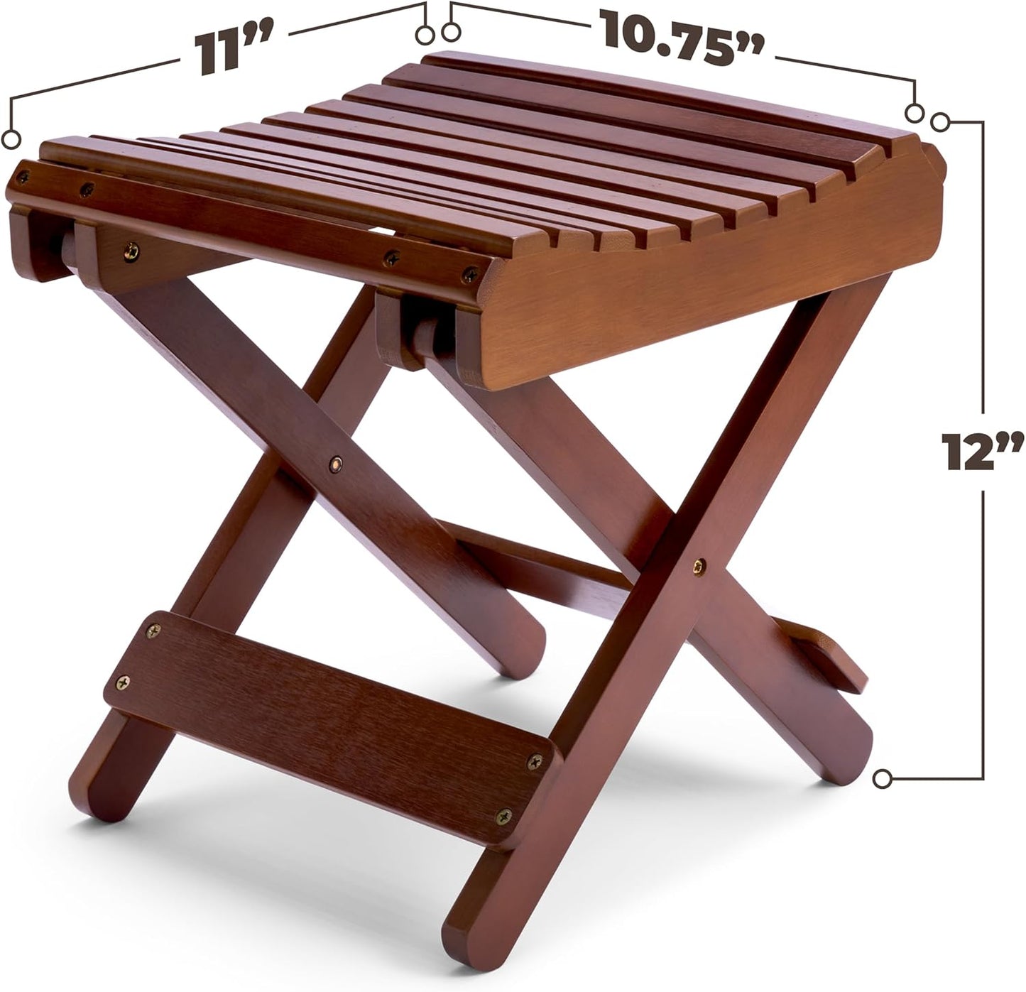 Dluxe Ave. Sorbus Bamboo Folding Step Stool Bench (Brown) - for Shaving Shower Foot Rest Bath Chair - Great for Bathroom Spa Sauna Wooden Seat Fully Assembled - 11.75" D x 12.25" W x 13.75" H