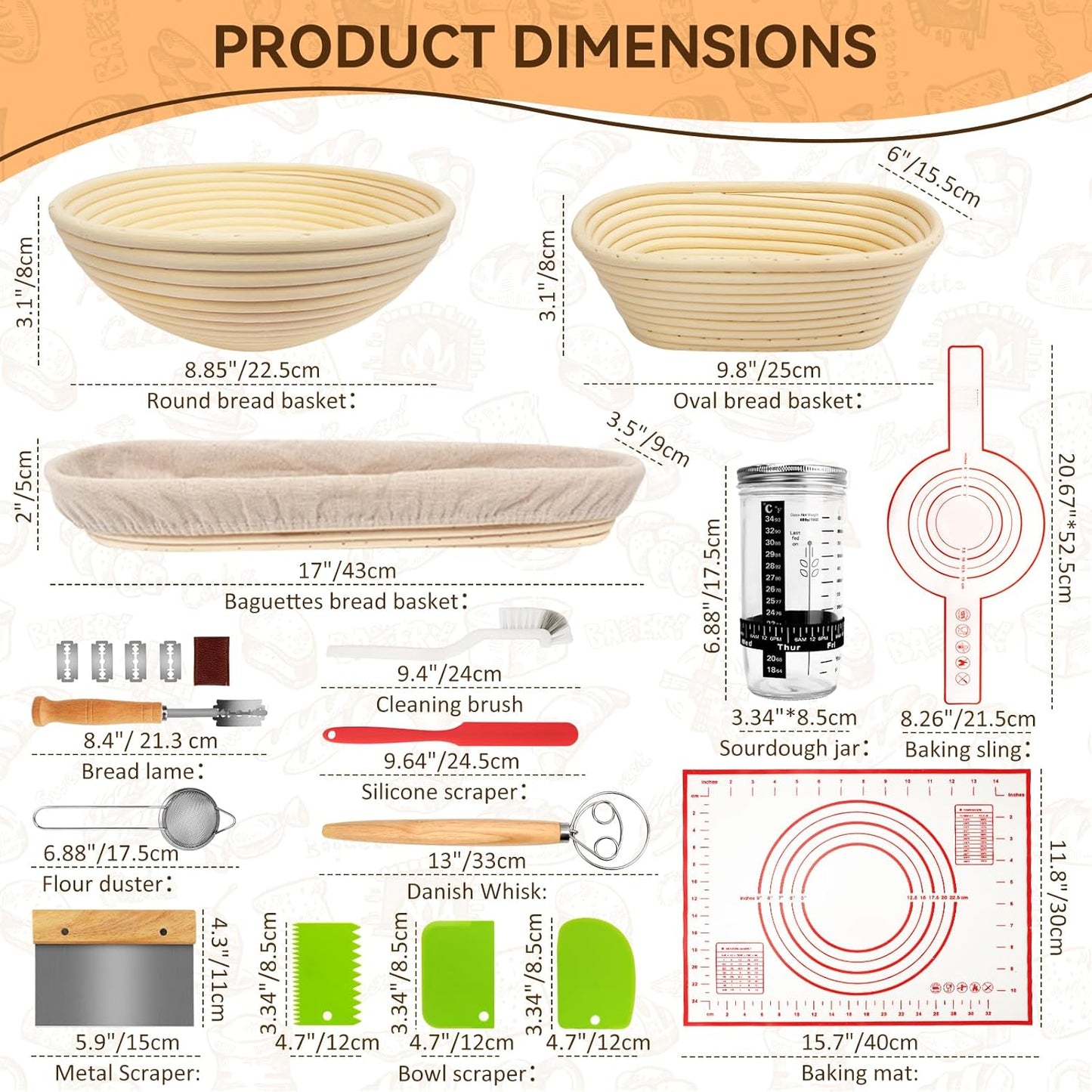 Dluxe Ave. Sourdough Starter Kit 9" Round & 10" Oval & 17" Baguette Sourdough