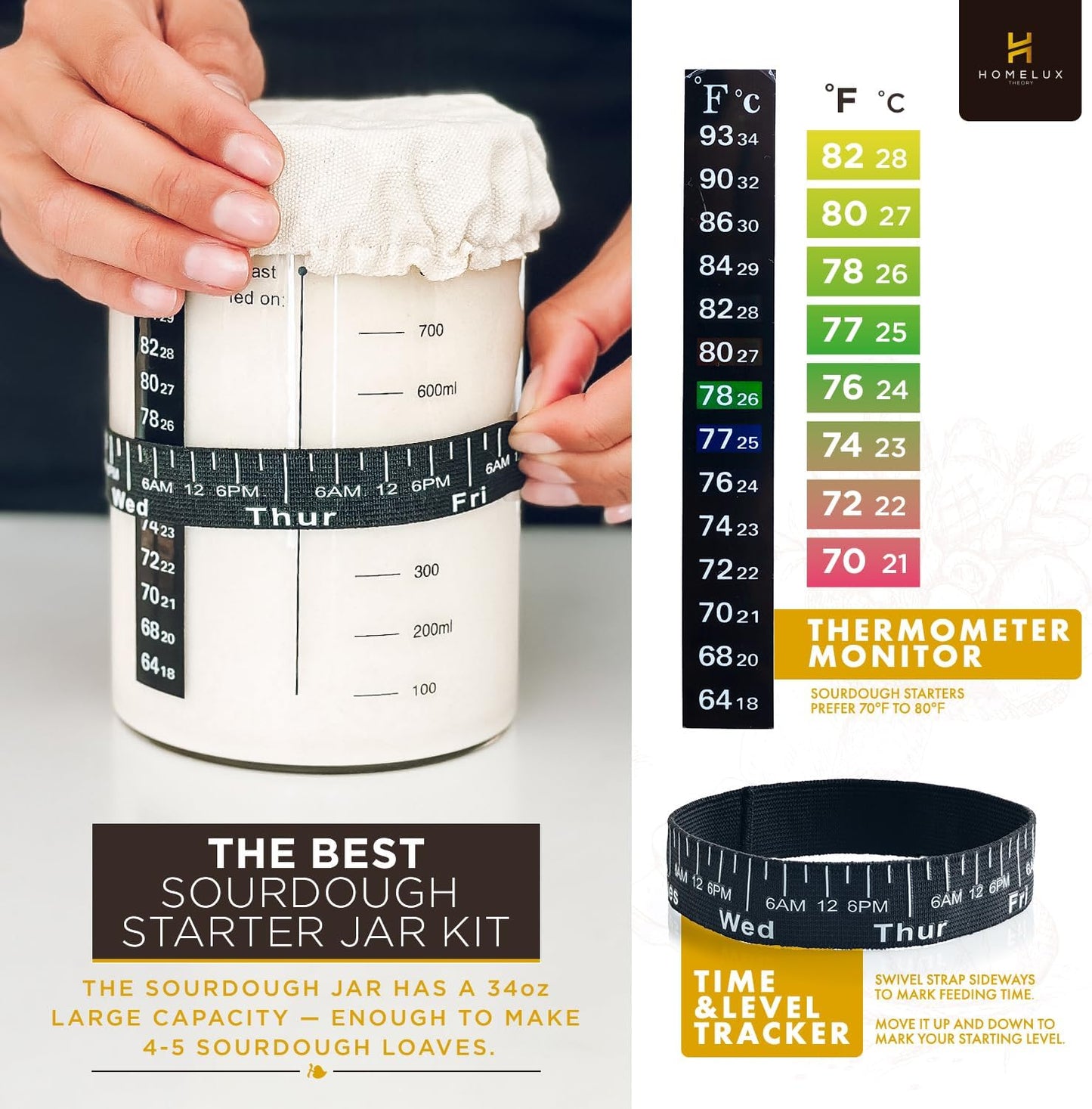 Dluxe Ave. Sourdough Starter Kit  Bread Baking Supplies / 14pcs Bread Making Tools