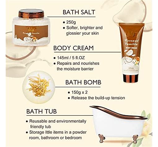 Dluxe Ave. Spa Gift Tub Set Bath and Body Gift Sets Gifts Coconut Vanilla Mom Birthday Gifts Spa Bath Gifts for Men Spa Kit Perfume Self Skin Care for Fathers Mothers Day