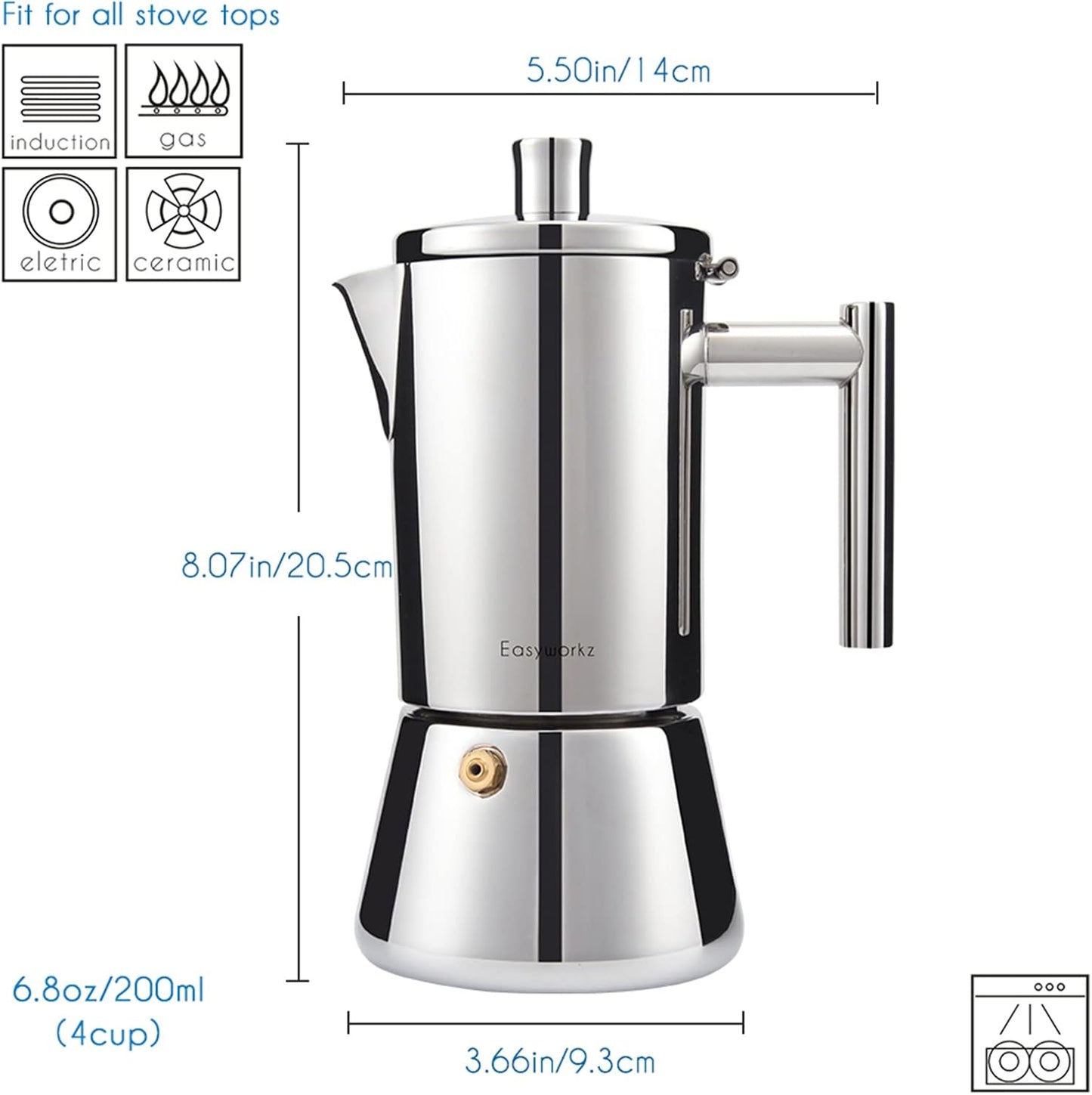 Dluxe Ave. Stainless Steel Italian Coffee Maker for 4 Cups (Single)