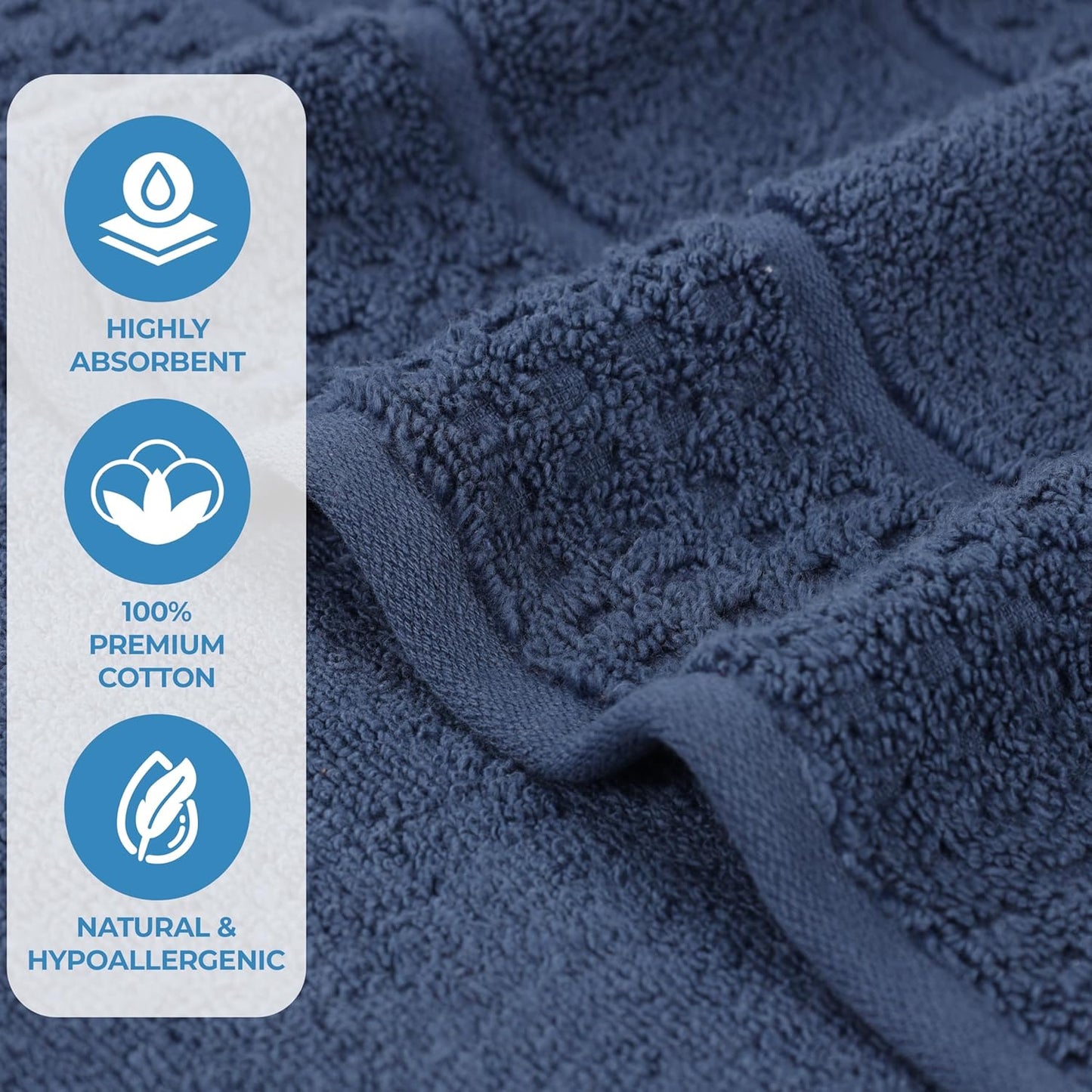 Dluxe Ave. Superior Cotton Towel Set/ Twist Waffle Border/ Spa Luxury Plush/ Soft Absorbent Towels  8-Piece (Denim Blue)