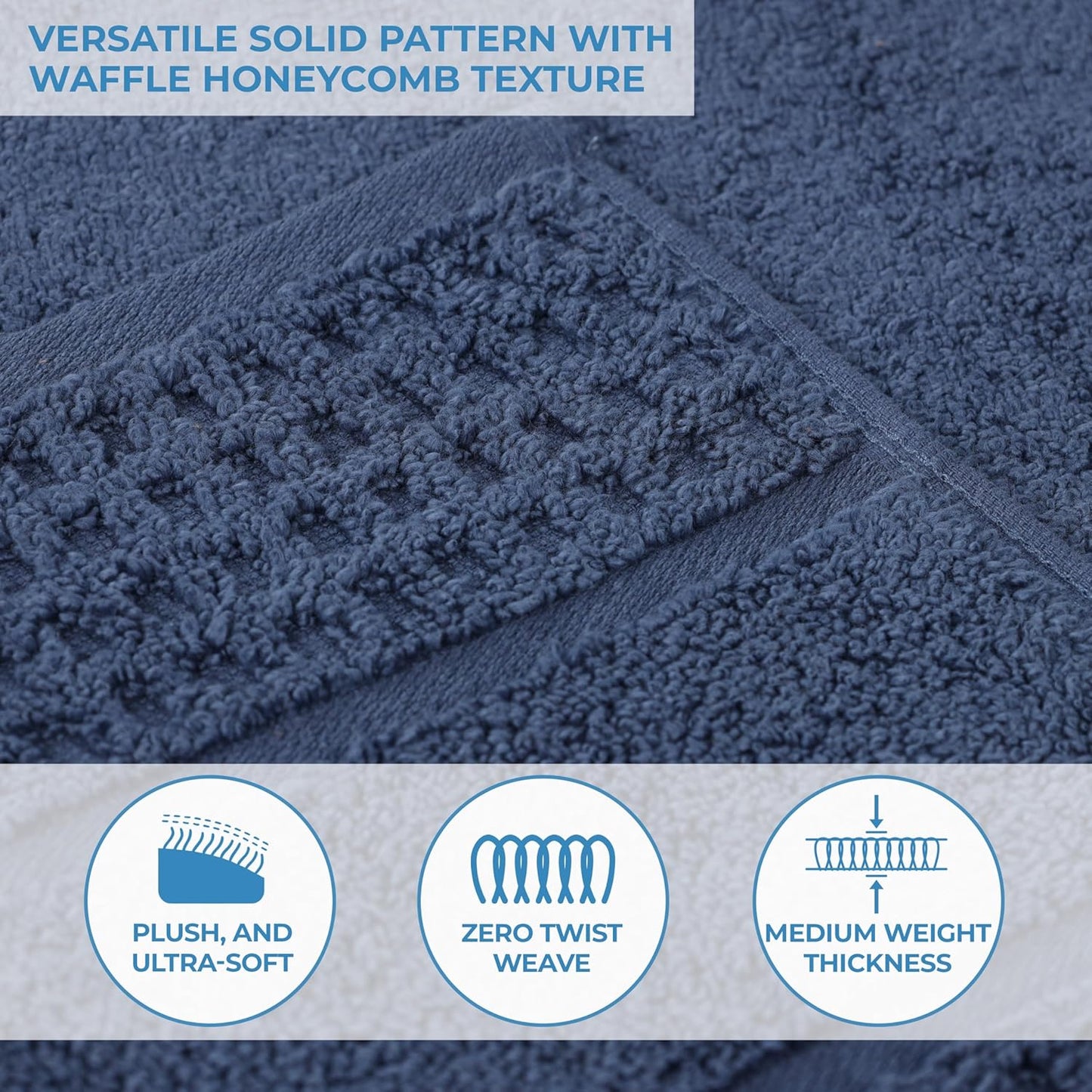 Dluxe Ave. Superior Cotton Towel Set/ Twist Waffle Border/ Spa Luxury Plush/ Soft Absorbent Towels  8-Piece (Denim Blue)