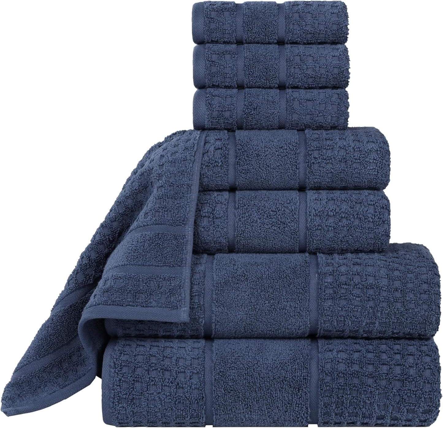 Dluxe Ave. Superior Cotton Towel Set/ Twist Waffle Border/ Spa Luxury Plush/ Soft Absorbent Towels  8-Piece (Denim Blue)