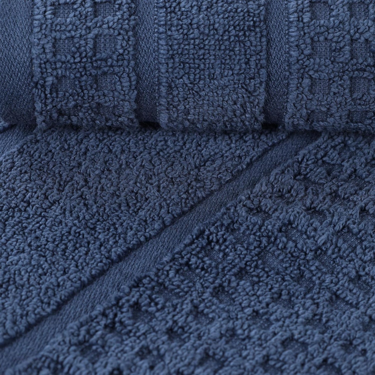 Dluxe Ave. Superior Cotton Towel Set/ Twist Waffle Border/ Spa Luxury Plush/ Soft Absorbent Towels  8-Piece (Denim Blue)