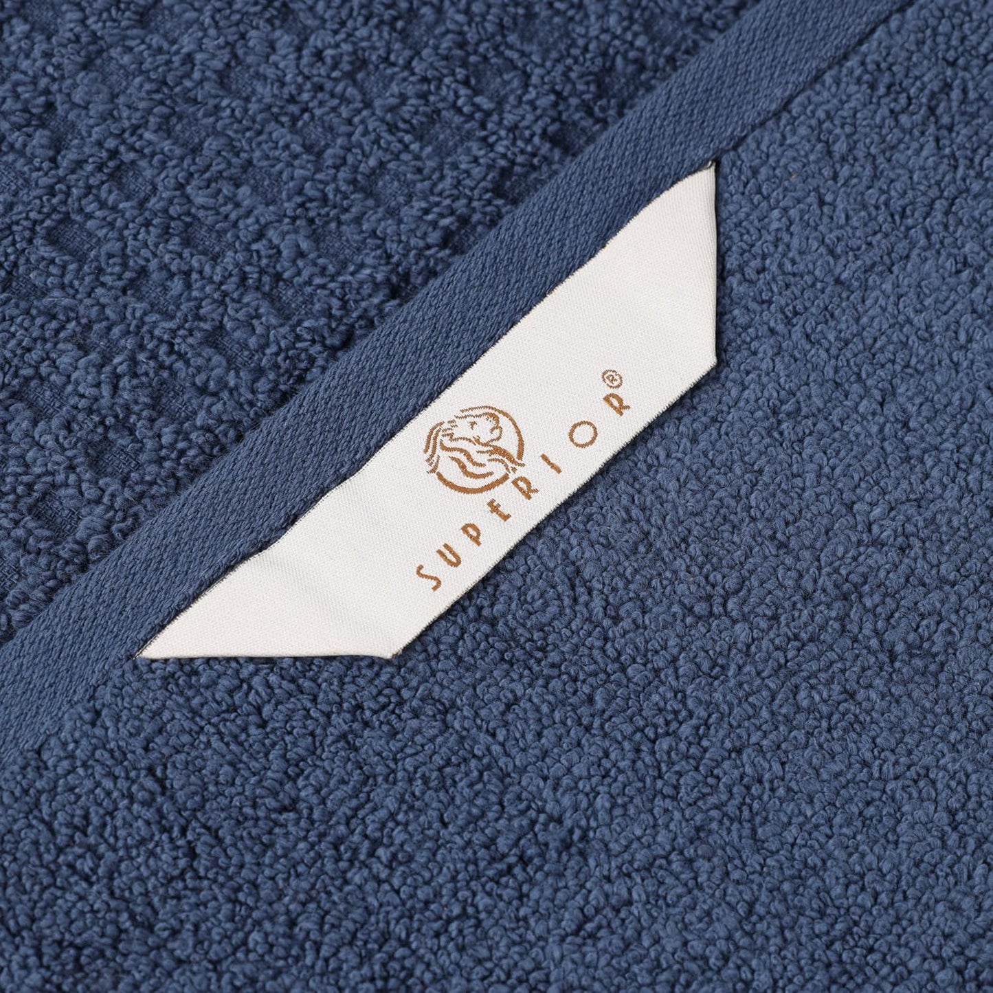 Dluxe Ave. Superior Cotton Towel Set/ Twist Waffle Border/ Spa Luxury Plush/ Soft Absorbent Towels  8-Piece (Denim Blue)