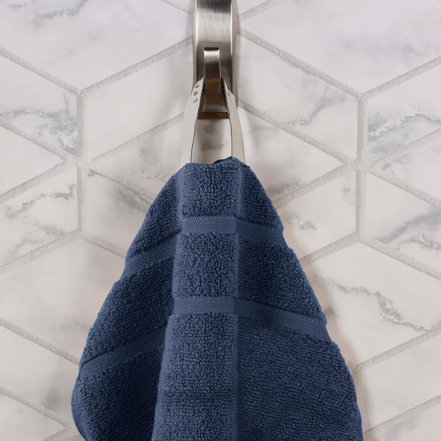 Dluxe Ave. Superior Cotton Towel Set/ Twist Waffle Border/ Spa Luxury Plush/ Soft Absorbent Towels  8-Piece (Denim Blue)