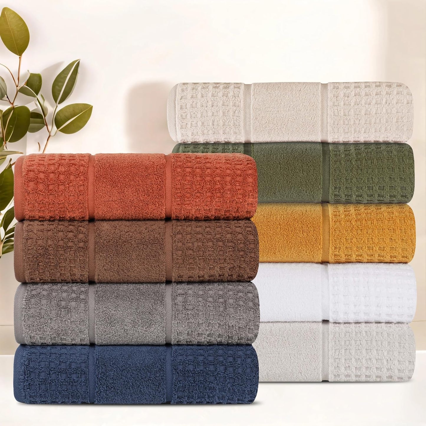 Dluxe Ave. Superior Cotton Towel Set/ Twist Waffle Border/ Spa Luxury Plush/ Soft Absorbent Towels  8-Piece (Denim Blue)