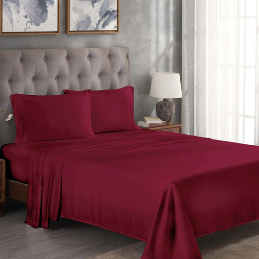Dluxe Ave. ( QUEEN ) 300 Thread Bed Sheet Set, 1 Elastic Deep Pocket, Burgundy