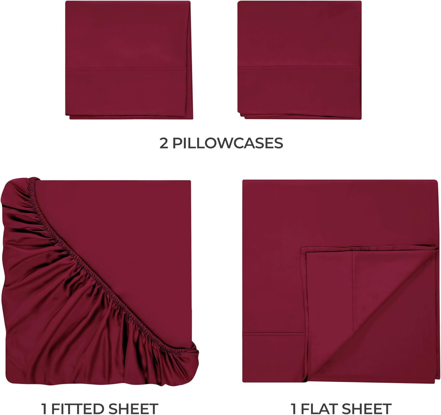 Dluxe Ave. ( QUEEN ) 300 Thread Bed Sheet Set, 1 Elastic Deep Pocket, Burgundy