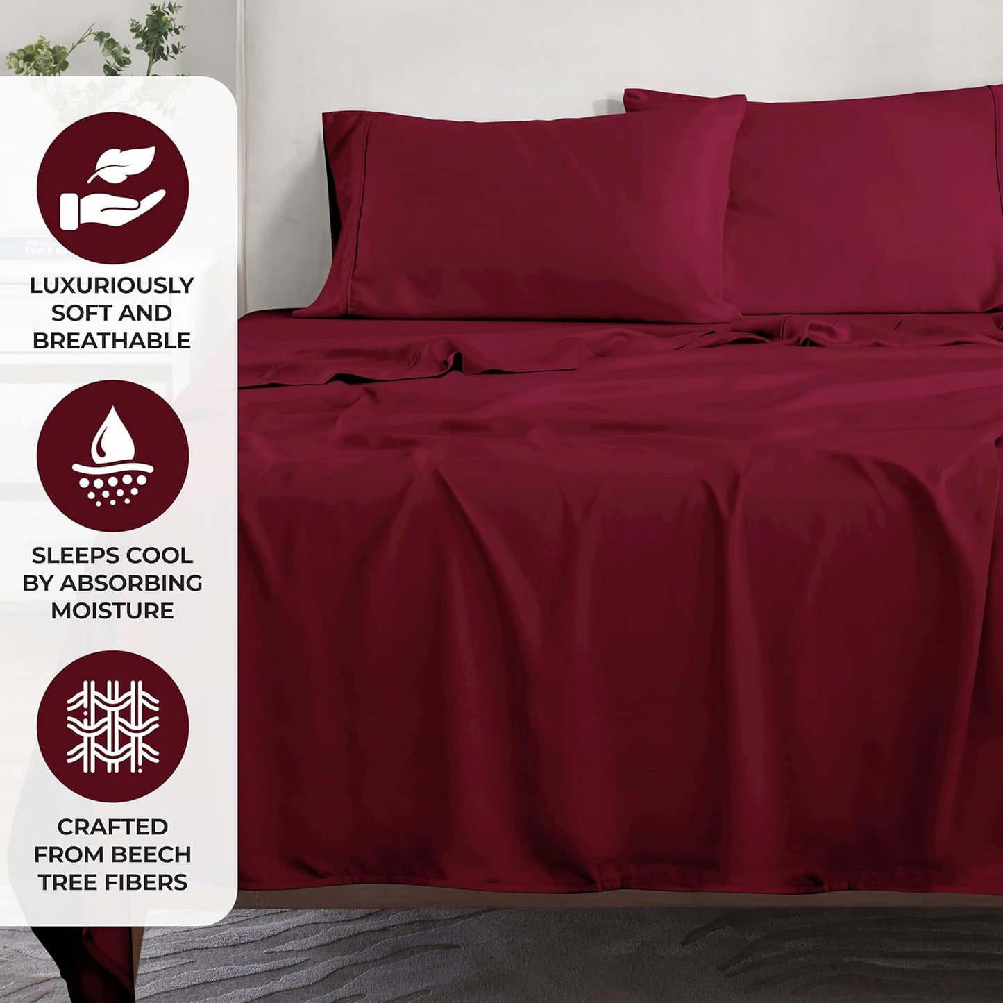 Dluxe Ave. ( QUEEN ) 300 Thread Bed Sheet Set, 1 Elastic Deep Pocket, Burgundy