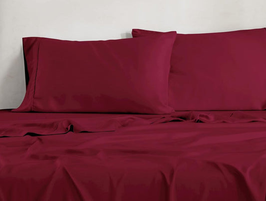 Dluxe Ave. ( QUEEN ) 300 Thread Bed Sheet Set, 1 Elastic Deep Pocket, Burgundy
