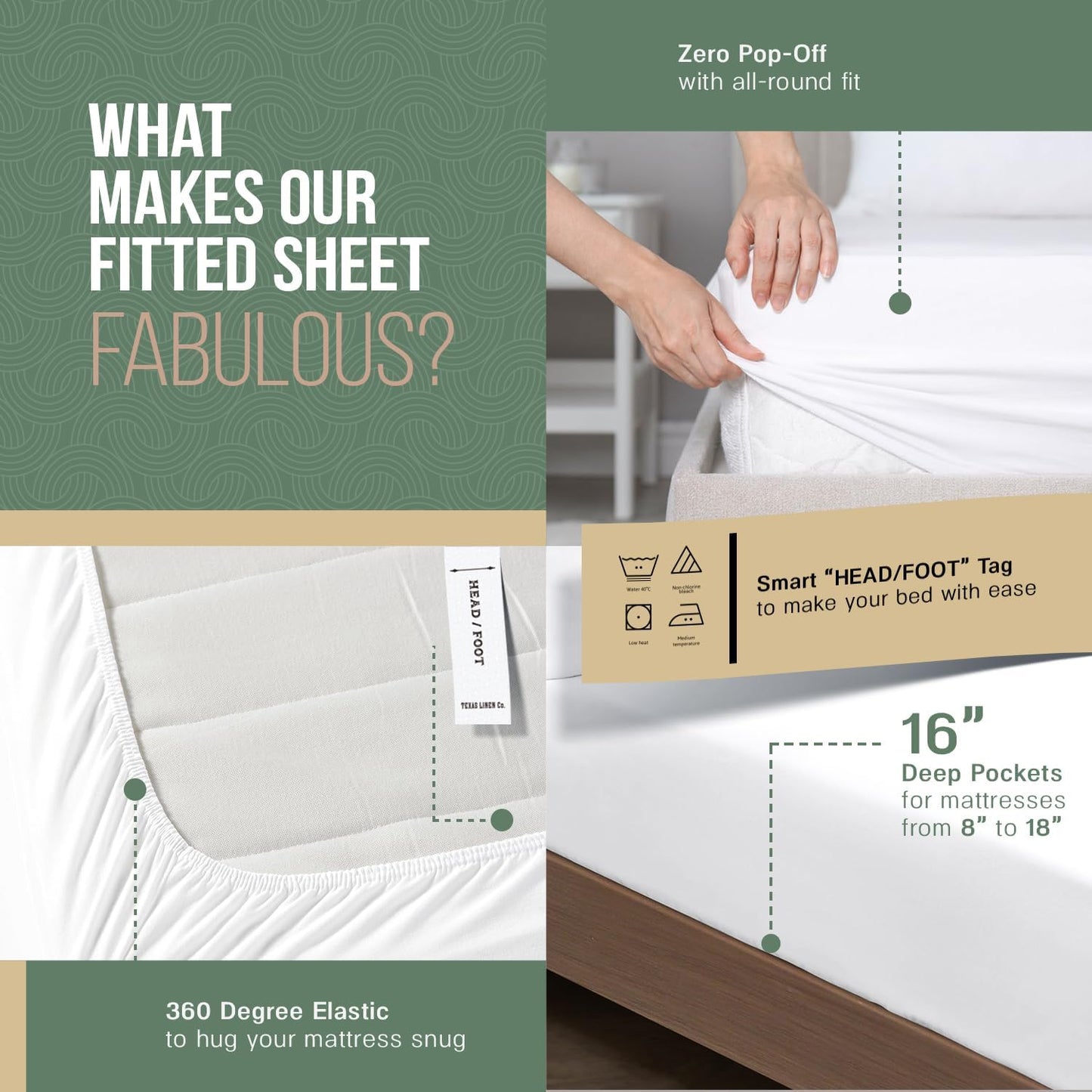 Dluxe Ave. ( QUEEN ) 4 Pcs 100% Organic Cotton Percale Sheet Set/ 16" Deep Pocket/ Luxury Hotel Sheets/ Ivory