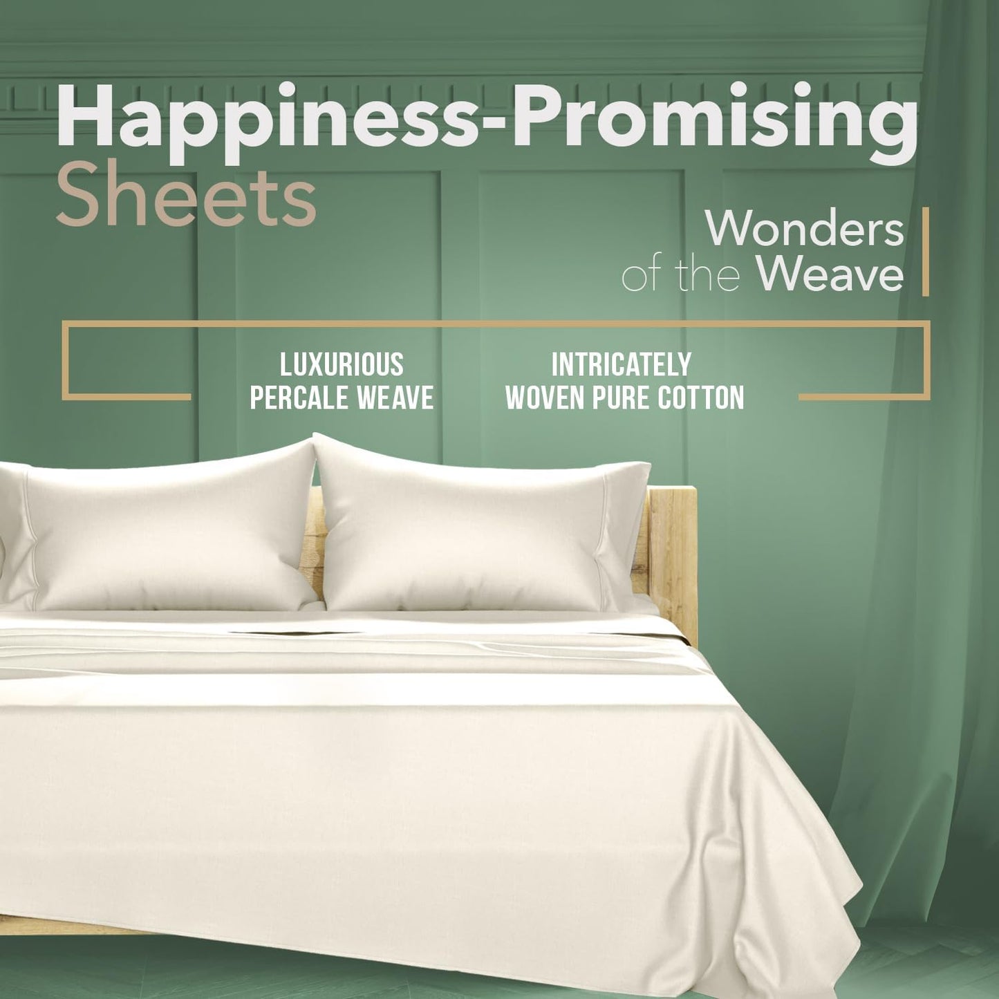 Dluxe Ave. ( QUEEN ) 4 Pcs 100% Organic Cotton Percale Sheet Set/ 16" Deep Pocket/ Luxury Hotel Sheets/ Ivory