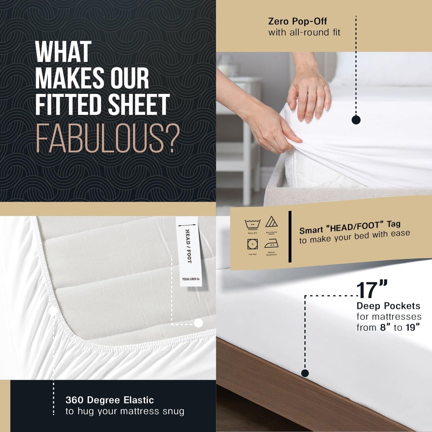 Dluxe Ave. ( KING ) TEXAS LINEN CO. Egyptian Cotton Sheets, 1500 Thread Count 4 PC,   Fits Up to 18",  Light Grey