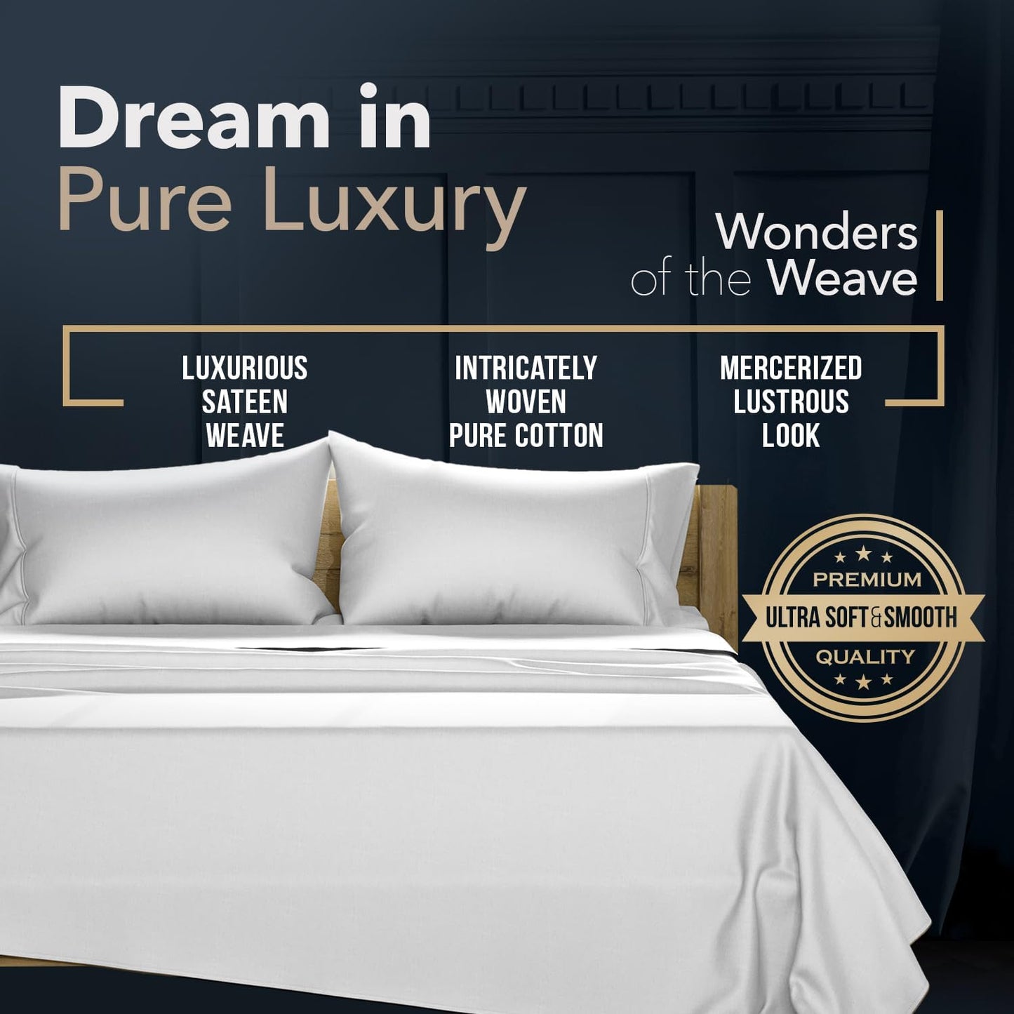 Dluxe Ave. ( KING ) TEXAS LINEN CO. Egyptian Cotton Sheets, 1500 Thread Count 4 PC,   Fits Up to 18",  Light Grey