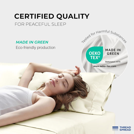 Dluxe Ave. ( QUEEN ) 4 Pcs 100% Egyptian Cotton Sheet Set, 1200 Thread Count, 17" Deep Pocket, Ivory
