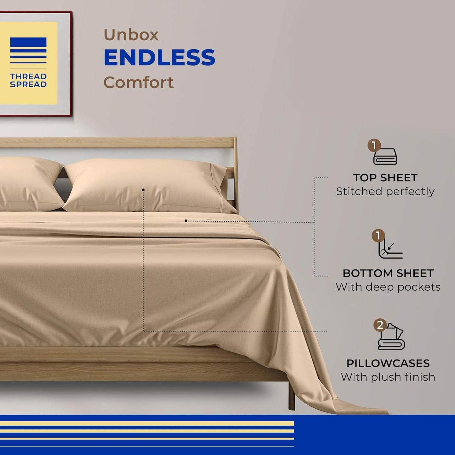 Dluxe Ave. ( QUEEN ) 4 Pcs 100% Egyptian Cotton Sheet Set/ 800 High Thread Count/ Luxury Hotel Sheets/ Taupe